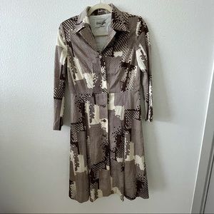 Vintage collared pattern button up midi dress
